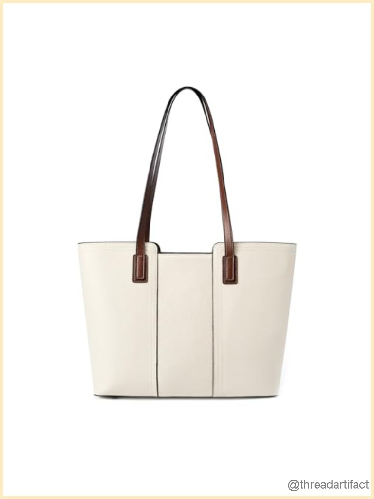 Genuine Leather Large Work Tote Bag With Zipper